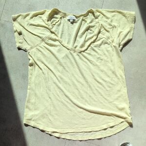 PJ Salvage Pale Yellow Lace-Trim V-Neck Tee